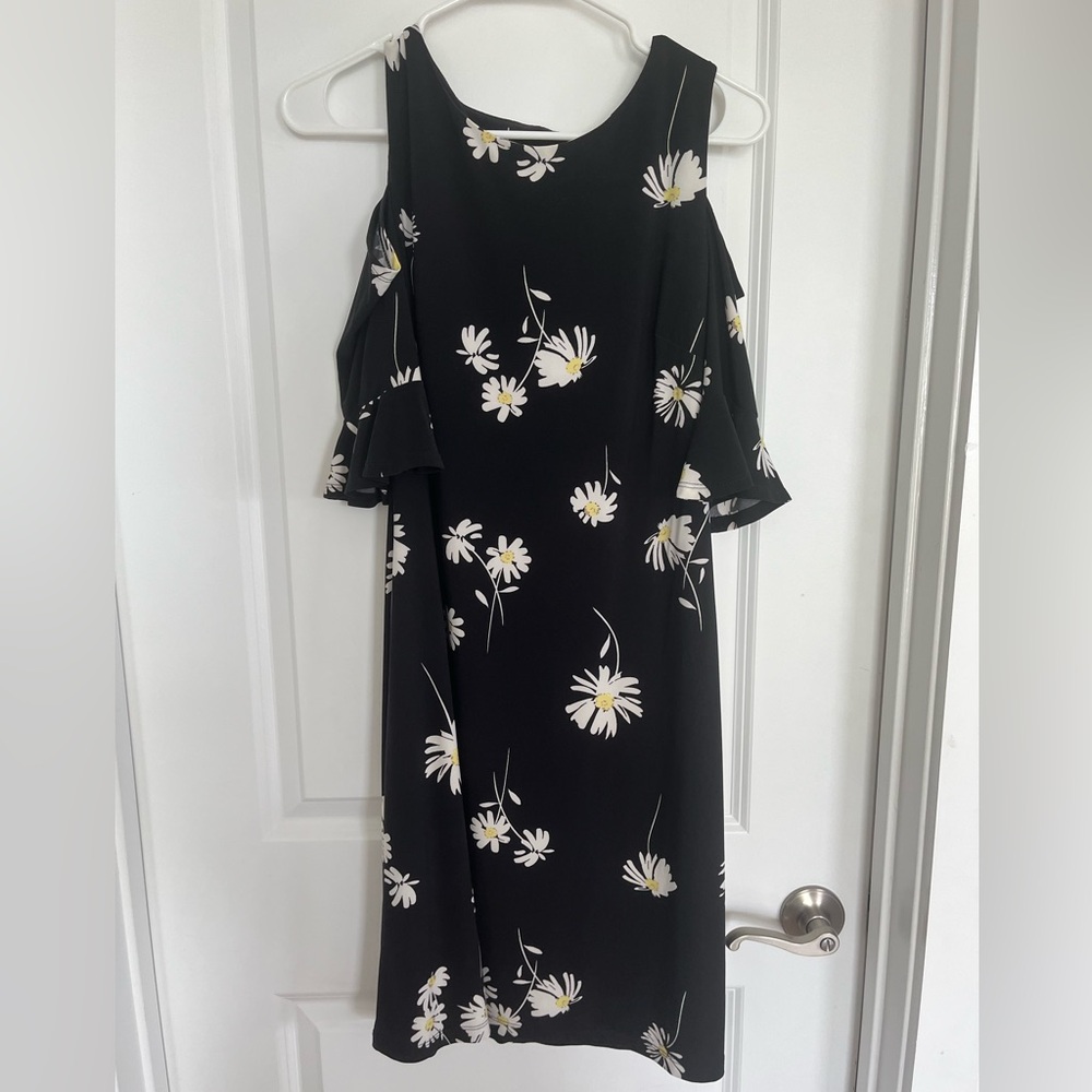 Floral Black Dress with cold shoulders